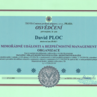 Osvědčení - mimořádné události a bezpečnostní management organizace